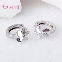 Gift for Girlfriend Daughter Girls Flower 5 Leaf Hoop Earring Sterling Silver 925 Flower Brincos Pendientes Jewellery