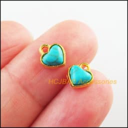 20Pcs Retro Gold Color Tibetan Silver Tone Tiny Heart Blue&Red Stone Charms Pendants 7x8mm