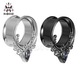 KUBOOZ 2PCS Stainless Steel Round Zircon Ear Plugs Tunnels Expanders 8-25mm Popular New Arrival Body Jewelry Earring Gauges