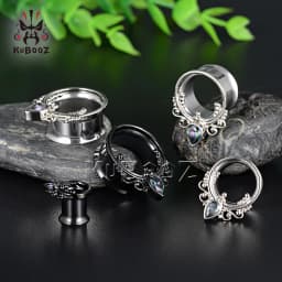 KUBOOZ 2PCS Stainless Steel Round Zircon Ear Plugs Tunnels Expanders 8-25mm Popular New Arrival Body Jewelry Earring Gauges