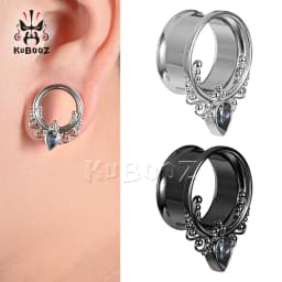 KUBOOZ 2PCS Stainless Steel Round Zircon Ear Plugs Tunnels Expanders 8-25mm Popular New Arrival Body Jewelry Earring Gauges