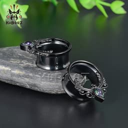 KUBOOZ 2PCS Stainless Steel Round Zircon Ear Plugs Tunnels Expanders 8-25mm Popular New Arrival Body Jewelry Earring Gauges