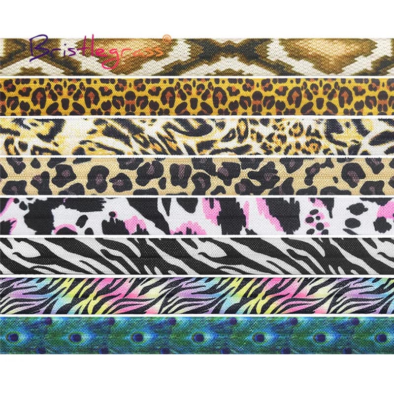 BRISTLEGRASS 2 5 10 Yard 5/8" 15mm Lace Crown Leopard Animal Print Fold Over Elastics FOE Spandex Band Tape Hair Tie Sewing Trim