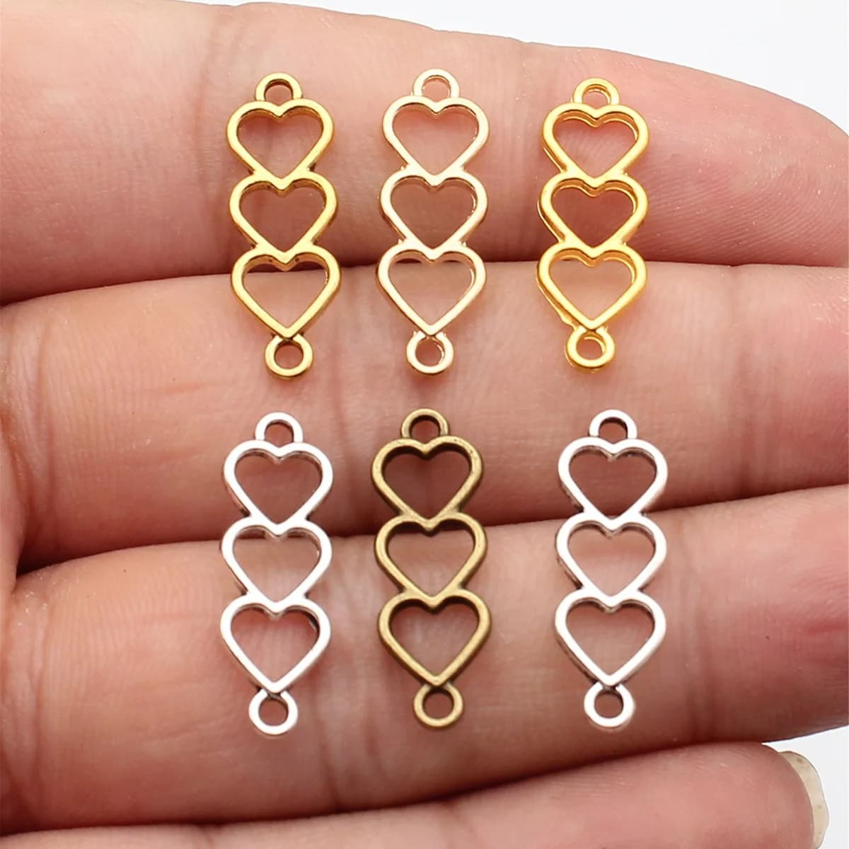 WYSIWYG 20pcs 24x8mm 6 Colors Hollow Heart Connector Charms For Earring Making Bracelet Making Jewelry Making Jewelry Findings