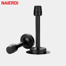 NAIERDI Rubber Wall Mounted Door Stopper Stainless Steel Door Stops Holder Catch Floor Fitting With Screws Bedroom Home Hardware