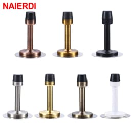 NAIERDI Rubber Wall Mounted Door Stopper Stainless Steel Door Stops Holder Catch Floor Fitting With Screws Bedroom Home Hardware