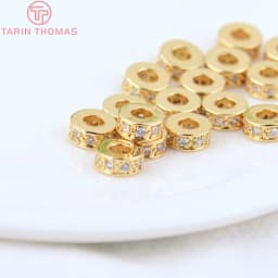 (2915)10PCS 7x3MM Hole 3MM 18K Gold Color Brass with Zircon Round Spacer Beads High Quality Jewelry Making Findings Accessories