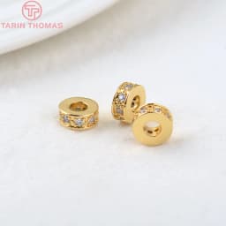 (2915)10PCS 7x3MM Hole 3MM 18K Gold Color Brass with Zircon Round Spacer Beads High Quality Jewelry Making Findings Accessories