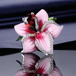 Milangirl Pink Flower Rings for Women Luxury Plant Floral Design Red Zircon Birthstone Ring Engagement Jewelry Whole Sale