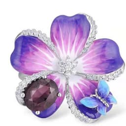 Milangirl Pink Flower Rings for Women Luxury Plant Floral Design Red Zircon Birthstone Ring Engagement Jewelry Whole Sale