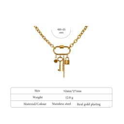 Yhpup Charm Metal Crystal Lock Key Pendant Necklace Stainless Steel Chain Choker Trendy Jewelry Collane Donna Statement Party