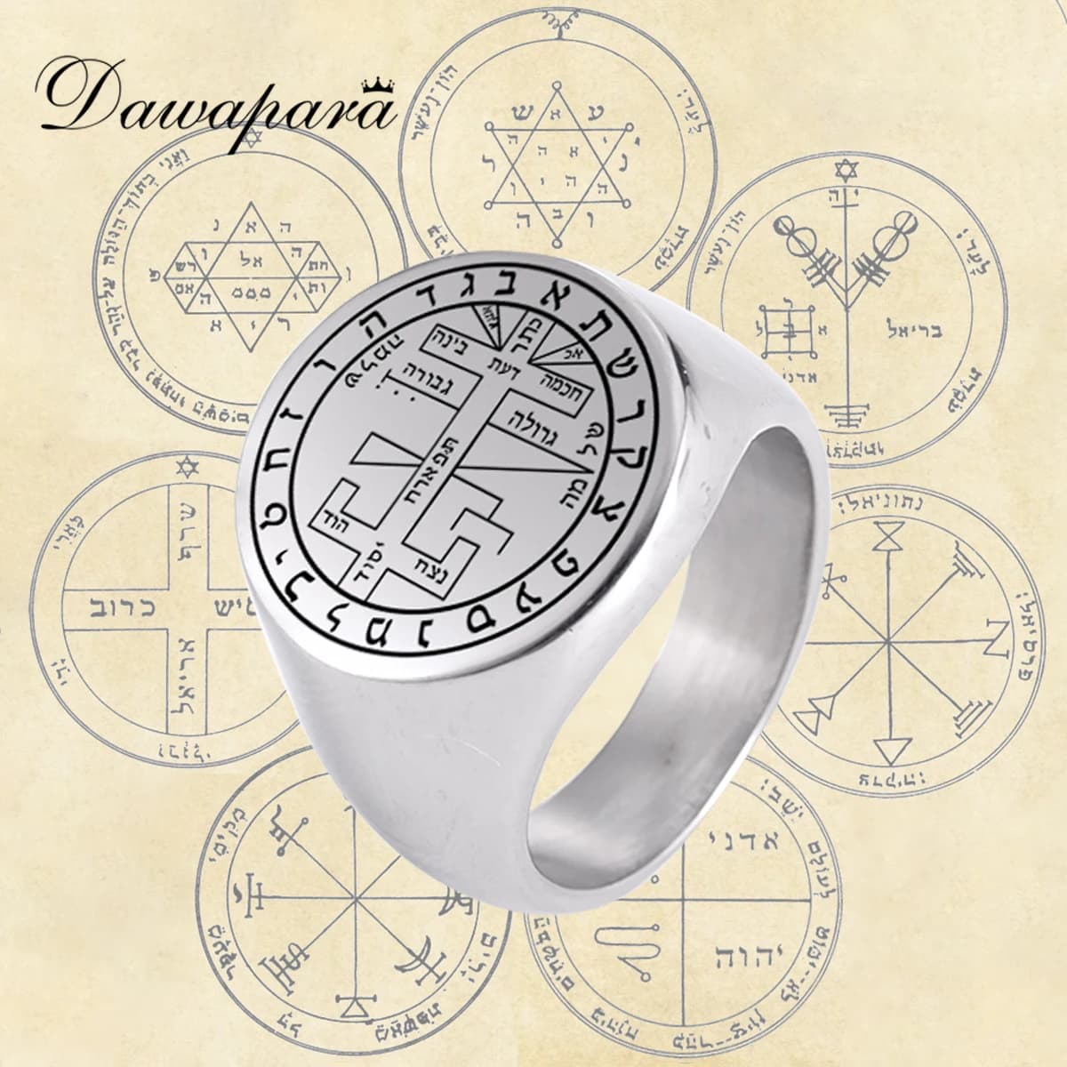Dawapara Solomon Rings for Men Talisman Key of Solomon Amulet Punk Ring Stainless Steel Jewelry