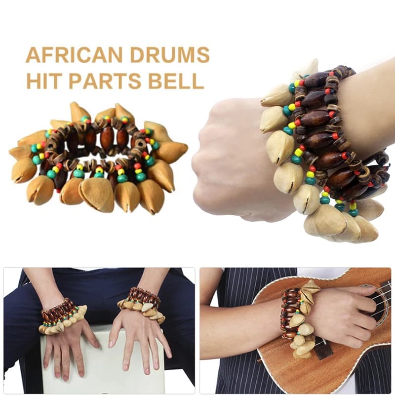 M MBAT Handmade Nuts Shell Bracelet Handbell for Djembe African Drum Conga Percussion Accessories Gift Musical Instrument