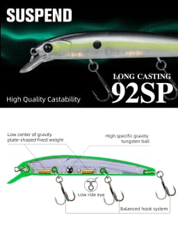 TSURINOYA Suspending Minnow Fishing Lure DW78 92mm 9g Long Casting Pike 3 Hooks Hard Bait Crank Bait Wobbler Jerkbait