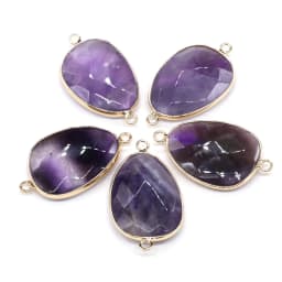 Natural Stone Drop-shaped Pendants Amethyst Double Hole Connector for Jewelry Making DIY Necklace Bracelets Accessories