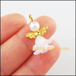 20Pcs Gold Plated, Tibetan Silver Plated White Acrylic Angel Charms 14x22mm