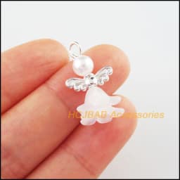 20Pcs Gold Plated, Tibetan Silver Plated White Acrylic Angel Charms 14x22mm