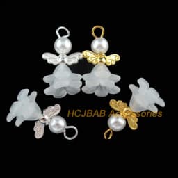 20Pcs Gold Plated, Tibetan Silver Plated White Acrylic Angel Charms 14x22mm
