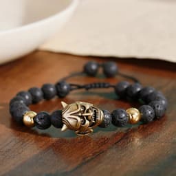 Classic Lava Stone Beaded Men Bracelet Fashion Demon Skull Alloy Braided Rope Bangles Pulsera Hombre