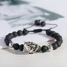 Classic Lava Stone Beaded Men Bracelet Fashion Demon Skull Alloy Braided Rope Bangles Pulsera Hombre