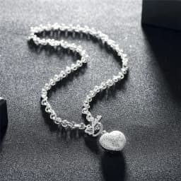 Hot sale 925 Sterling Silver Necklace Jewelry 18 inches Shiny Crystal Heart Key necklace for women Christmas gift