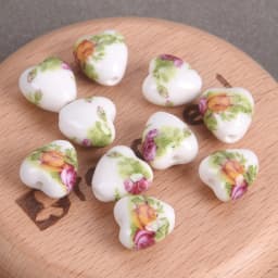 10pcs 13x12mm Heart Shape Flower Patterns Ceramic Porcelain Loose Crafts Beads For Jewelry Making DIY Findings