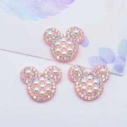 20Pcs 25*22mm Padded Rhinestone & Pearl Crystal Mouse Head Applique for DIY Clothes Crafts Shoes Hat Headwear Decor Patches