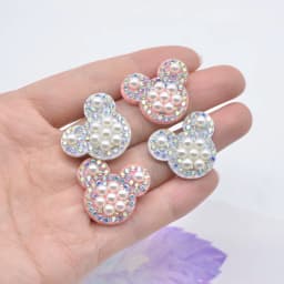 20Pcs 25*22mm Padded Rhinestone & Pearl Crystal Mouse Head Applique for DIY Clothes Crafts Shoes Hat Headwear Decor Patches