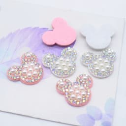 20Pcs 25*22mm Padded Rhinestone & Pearl Crystal Mouse Head Applique for DIY Clothes Crafts Shoes Hat Headwear Decor Patches