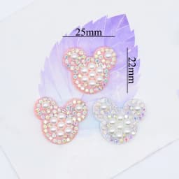 20Pcs 25*22mm Padded Rhinestone & Pearl Crystal Mouse Head Applique for DIY Clothes Crafts Shoes Hat Headwear Decor Patches