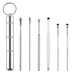 6-in-1 Pocket Ear Spoon Toothpicks Keychain With Portable Aluminium Alloy Bottle Ear Pick Set Reusable Keychain Pendant Dropship