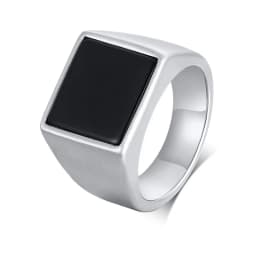 Ring for Men, Stainless Steel Square Signet Ring, Black Enamel Men's Pinky Rings,Gents Jewelry