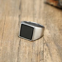 Ring for Men, Stainless Steel Square Signet Ring, Black Enamel Men's Pinky Rings,Gents Jewelry