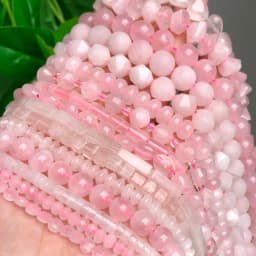 Natural Rose Quartz Beads Matte Pink Crystal Heart Faceted Round Loose Stone Beads for Jewelry Making DIY Handmade Bracelet
