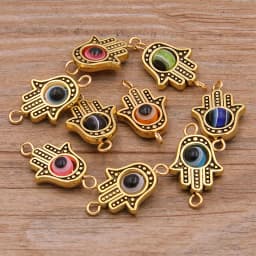 10PCS 13*22mm Fatima Hamsa Hand 10 Color Evil Eye Spacer Bead Connector For DIY Bracelets Necklace Jewelry Handmade Making
