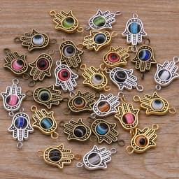10PCS 13*22mm Fatima Hamsa Hand 10 Color Evil Eye Spacer Bead Connector For DIY Bracelets Necklace Jewelry Handmade Making