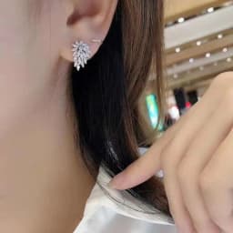 Rhinestone 925 Sterling SIlver Statement Earrings 2021 Geometric Big Leaf Feather Stud Earrings For Women Crystal Wedding Gift