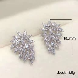 Rhinestone 925 Sterling SIlver Statement Earrings 2021 Geometric Big Leaf Feather Stud Earrings For Women Crystal Wedding Gift