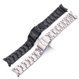 Brushed Curved End Watch Band Compatible with SKX007 SKX009 20mm 22mm Silver Black Stainless Steel Metal Bracelet Strap
