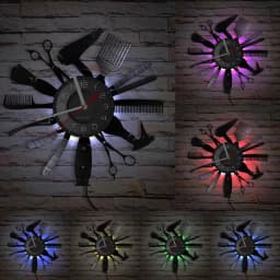 Hairdressing Tools Barber Shop Wall Clock Hair Salon Decor Color Changing Contemporary Hairdressing Watch Gift For Hairdressers