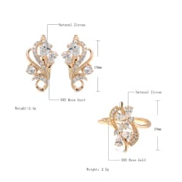 Kinel Luxury 585 Rose Gold Crystal Flower Earrings Ring Sets for Women Natural Zircon Bridal Wedding Vintage Jewelry Sets