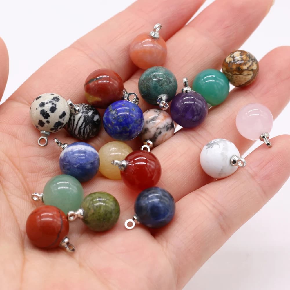 5pcs Natural Stone Agates Crystal Quartzs Damation Jaspers / Amethysts Pendant for Necklace Earring or Jewelry Making Size 10mm