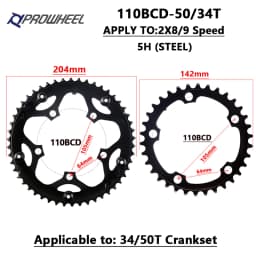 PROWHEEL Road Chain Wheel 34/50T 39/53T Aluminum Alloy Steel Sprocket 130/110BCD AL-7075 CNC 8/9/10/11S Double Crown Chainring