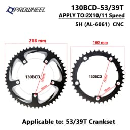 PROWHEEL Road Chain Wheel 34/50T 39/53T Aluminum Alloy Steel Sprocket 130/110BCD AL-7075 CNC 8/9/10/11S Double Crown Chainring