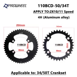 PROWHEEL Road Chain Wheel 34/50T 39/53T Aluminum Alloy Steel Sprocket 130/110BCD AL-7075 CNC 8/9/10/11S Double Crown Chainring