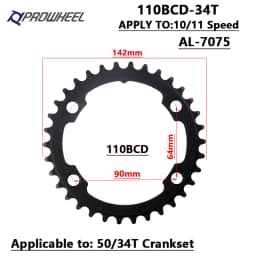 PROWHEEL Road Chain Wheel 34/50T 39/53T Aluminum Alloy Steel Sprocket 130/110BCD AL-7075 CNC 8/9/10/11S Double Crown Chainring