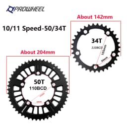 PROWHEEL Road Chain Wheel 34/50T 39/53T Aluminum Alloy Steel Sprocket 130/110BCD AL-7075 CNC 8/9/10/11S Double Crown Chainring