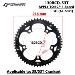 PROWHEEL Road Chain Wheel 34/50T 39/53T Aluminum Alloy Steel Sprocket 130/110BCD AL-7075 CNC 8/9/10/11S Double Crown Chainring