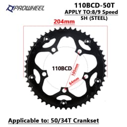 PROWHEEL Road Chain Wheel 34/50T 39/53T Aluminum Alloy Steel Sprocket 130/110BCD AL-7075 CNC 8/9/10/11S Double Crown Chainring