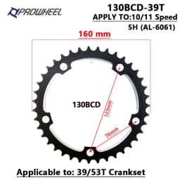 PROWHEEL Road Chain Wheel 34/50T 39/53T Aluminum Alloy Steel Sprocket 130/110BCD AL-7075 CNC 8/9/10/11S Double Crown Chainring